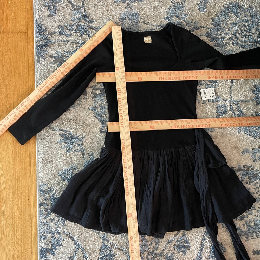 NWT Free People Free-est Lexi‎ Drop-Waist Mini Dress Black Long Sleeve Size S - Picture 7 of 11